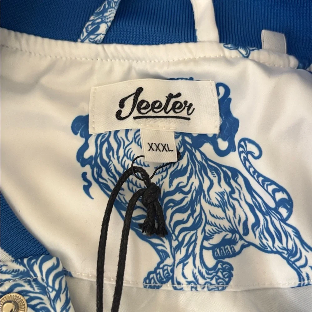 Blue and White Tiger Print Men's Jacket - Picture 3 of 10